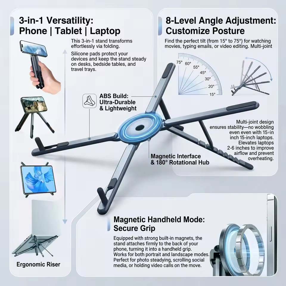 Desk Setup Desk - Penyangga Ponsel Magnetik Portabel & Tongsis