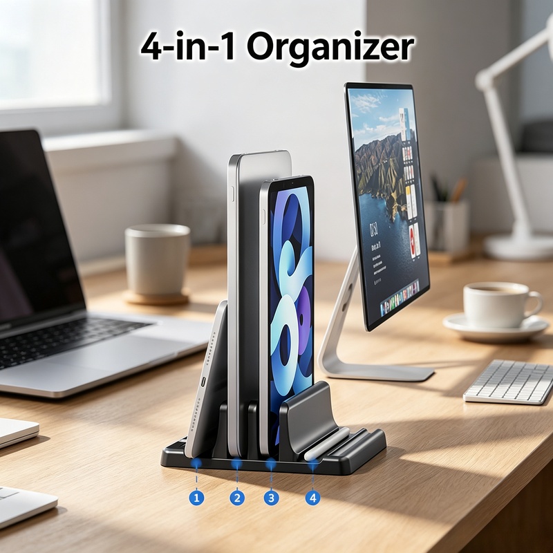 Vertical Laptop Stand - Penyangga Laptop Vertikal Multi-Slot, Tempat Penyimpanan