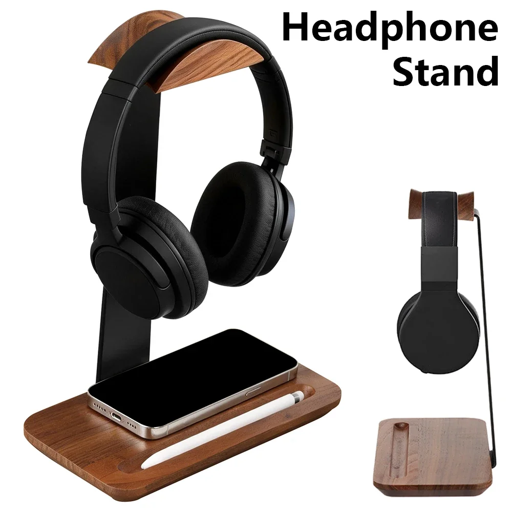 Desk Setup Desk - Penyangga Headphone Kayu Universal dengan Alas