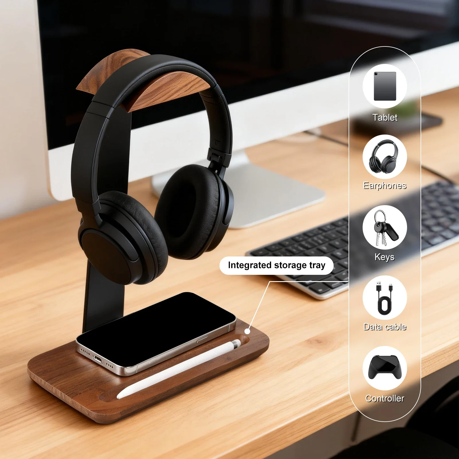 Penyangga Headphone Kayu Unive - Desk Setup Desk ulasan dan harga